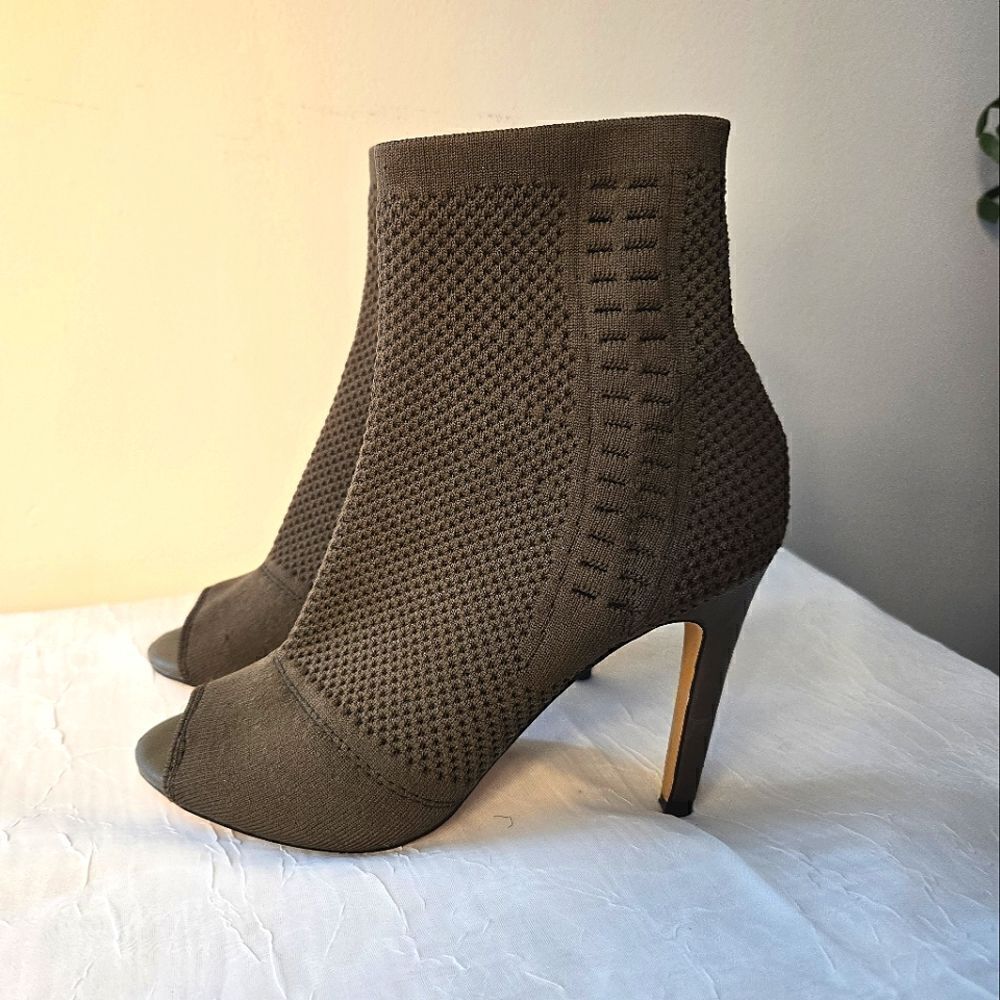Express Army Green Heeled Boots with Ribbed Texture Open Toe
